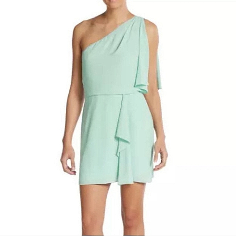 BCBGMaxAzria Mina Opaline Green One Shoulder Dress Size 6 🌿💃